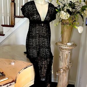 Black Lace Maxi Bathing Coverup
